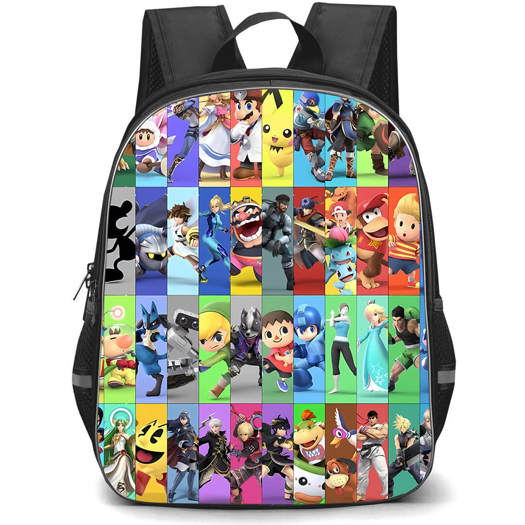 Super Smash Bros Backpack School Bag StudentPack - Super Smash Bros Characters Portrait Collage