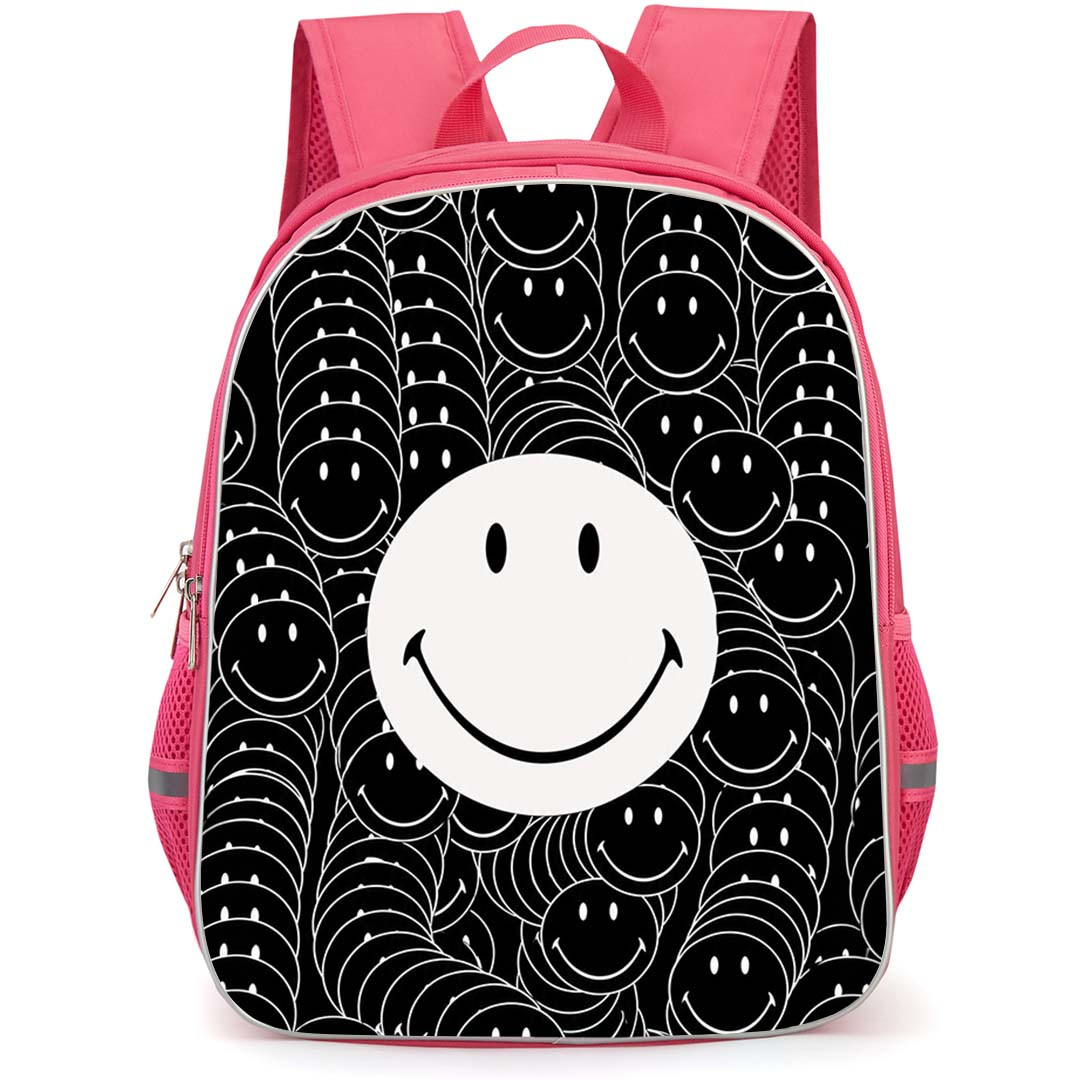 Smiley Backpack School Bag StudentPack - Smiley Black White Happy Face Swirl Poster