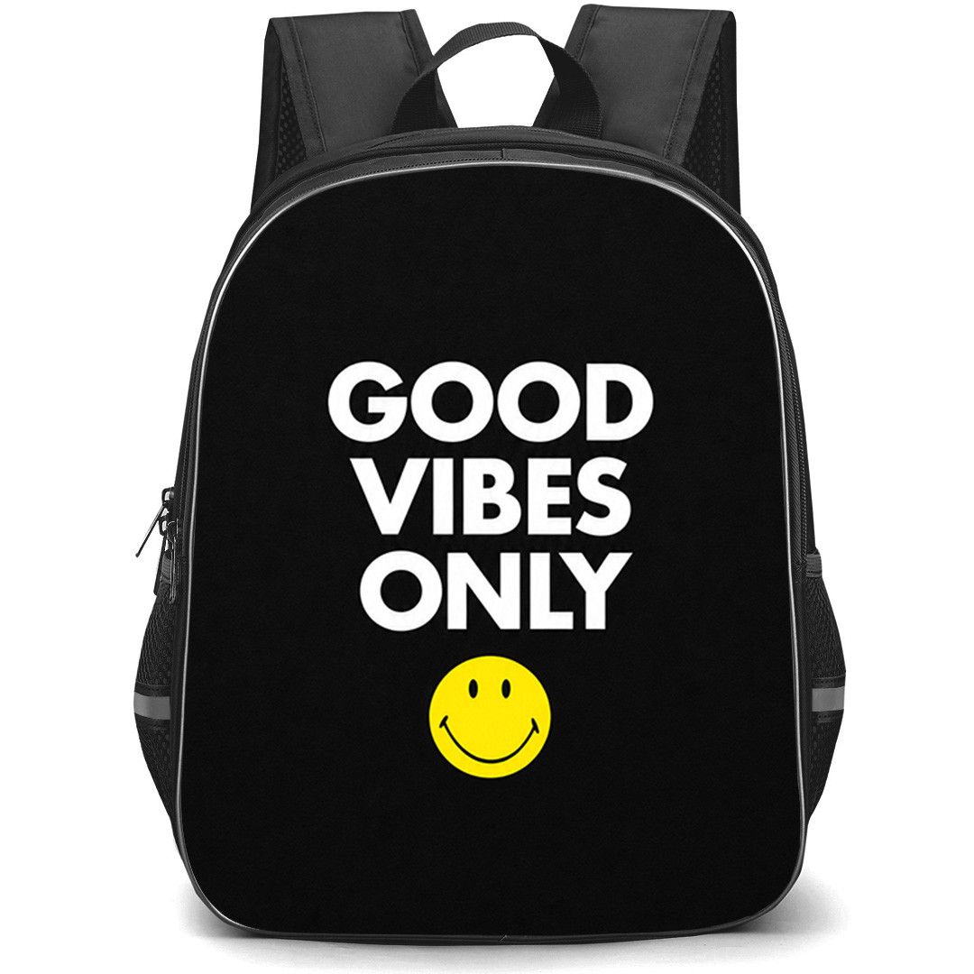 Smiley Backpack School Bag StudentPack - Smiley Good Vibes Only Smiley Quote Black Poster