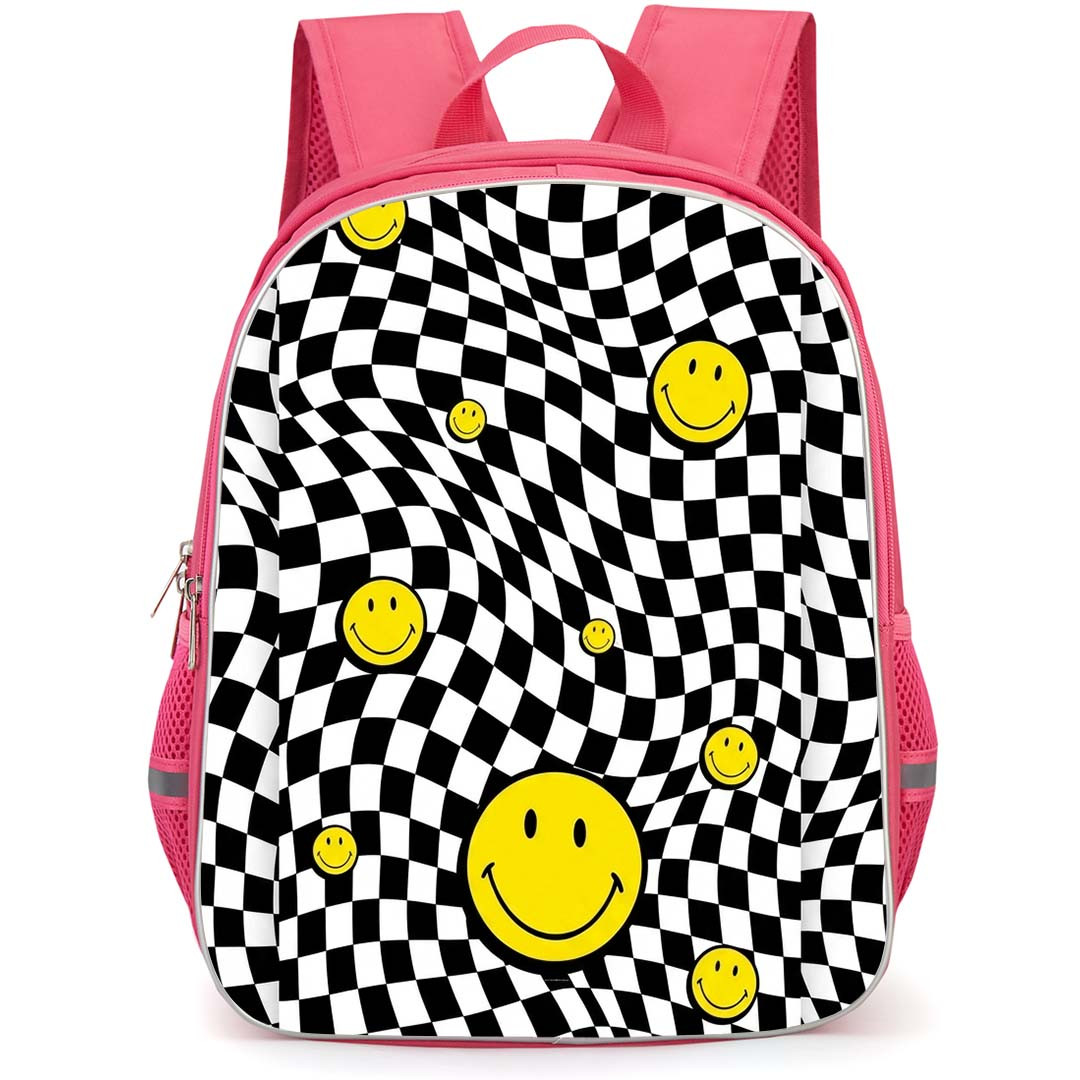 Smiley Backpack School Bag StudentPack - Smiley Psychedelic Checkerboard Smiley Pattern Art Poster