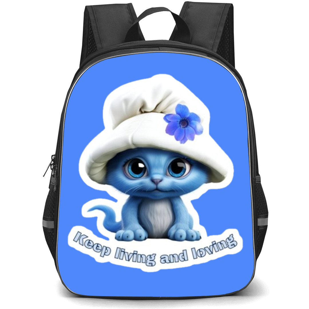 Smurf Cat Backpack StudentPack - Keep Living and Loving Smurf Cute Cat