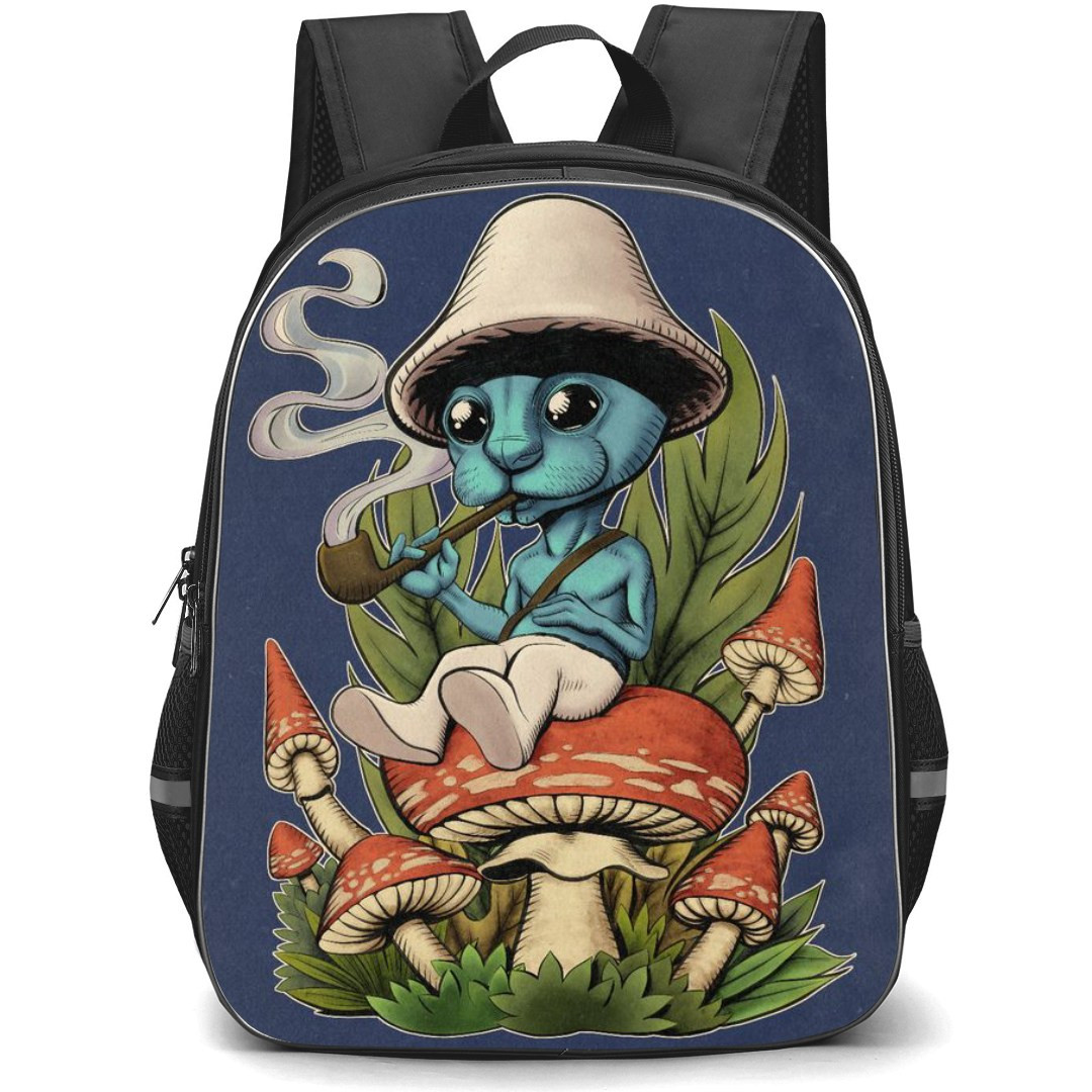 Smurf Cat Backpack StudentPack - Smurfcat Chilling Over a Mushroom