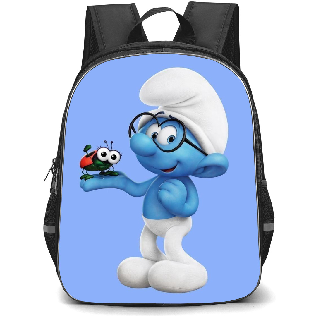 The Smurfs Brainy Smurf Backpack StudentPack - Brainy Holding Beetle Blue Background
