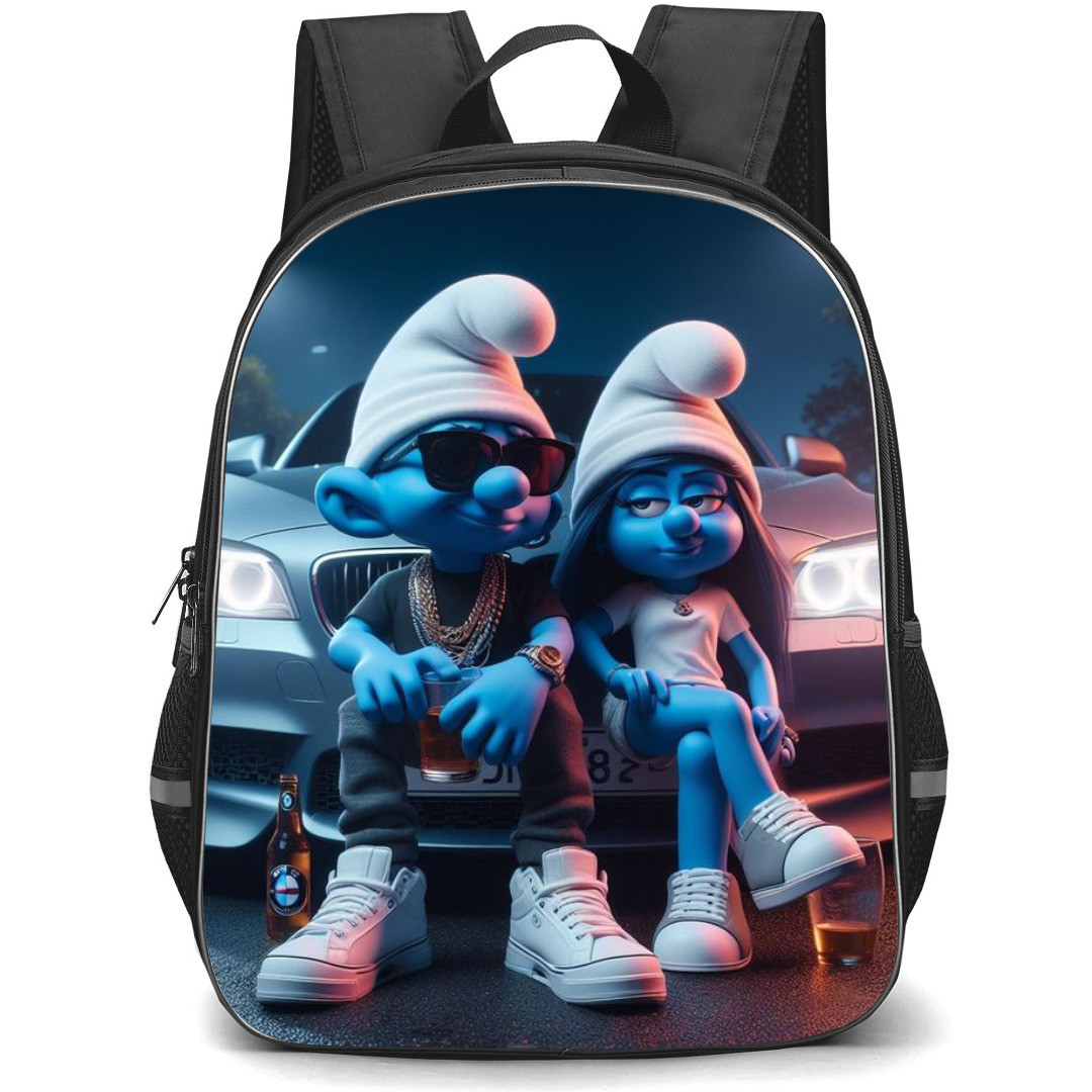 The Smurfs Backpack StudentPack - Brainy & Smurfette Chilling in their Car