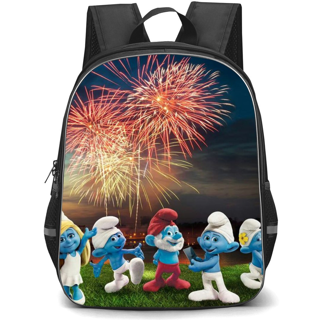 The Smurfs Backpack StudentPack - Characters Enjoying Fireworks Background