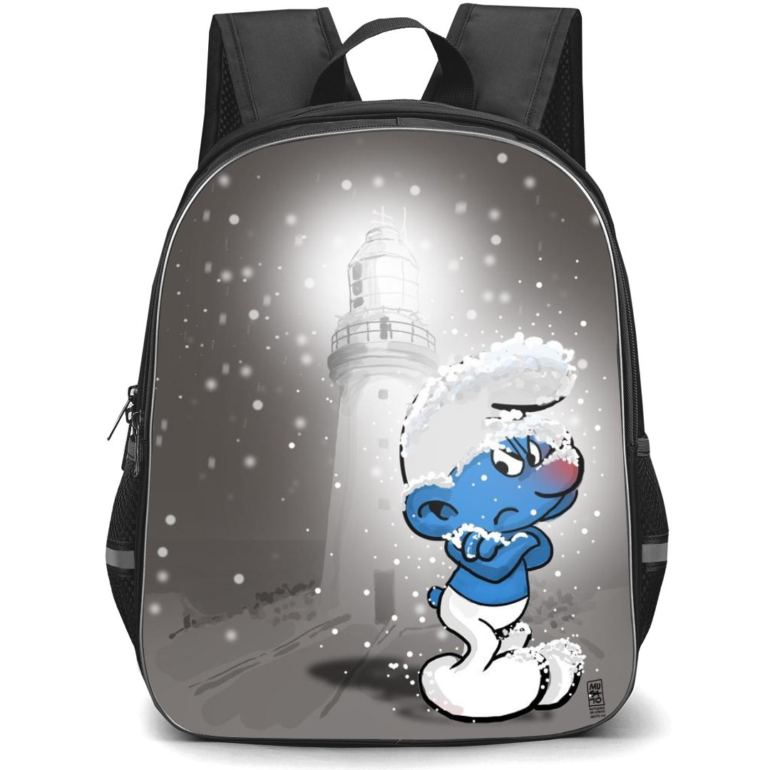 The Smurfs Grouchy Smurf Backpack StudentPack - Grouchy Grey Lighthouse in Snow