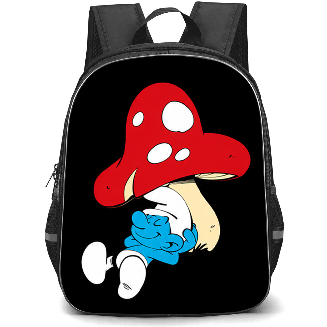The Smurfs Lazy Smurf Backpack School Bag StudentPack - Lazy Smurf Minimalist Cartoon Art On Black Background