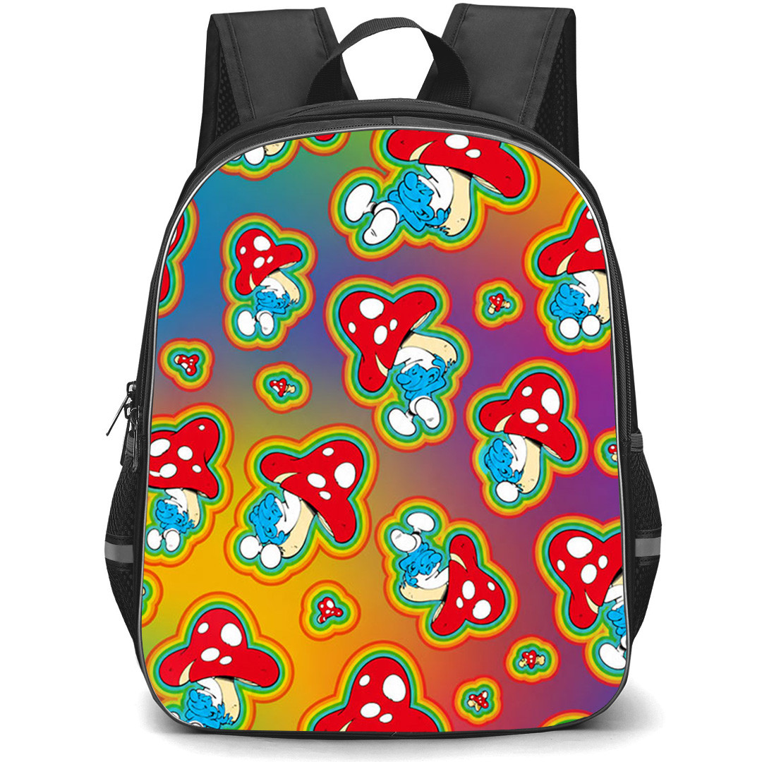 The Smurfs Lazy Smurf Backpack School Bag StudentPack - Lazy Smurf Rainbow Mushroom Pattern Cartoon Poster