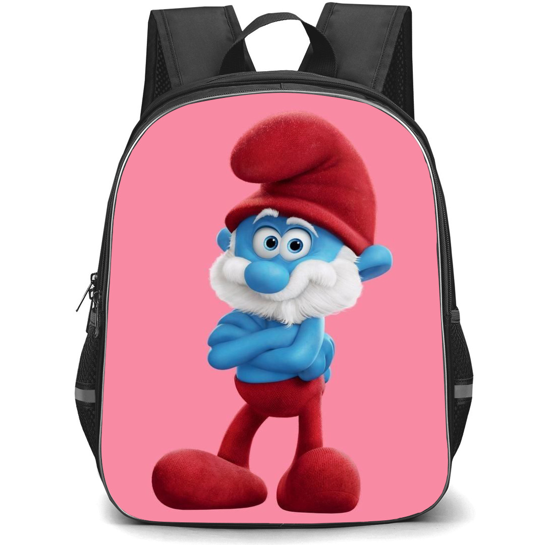 The Smurfs Papa Smurf Backpack StudentPack - Papa Cross Arms Pink Background