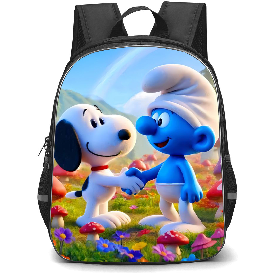 The Smurfs Backpack StudentPack - Smurf & Snoopy Shaking Hands Illustration Art
