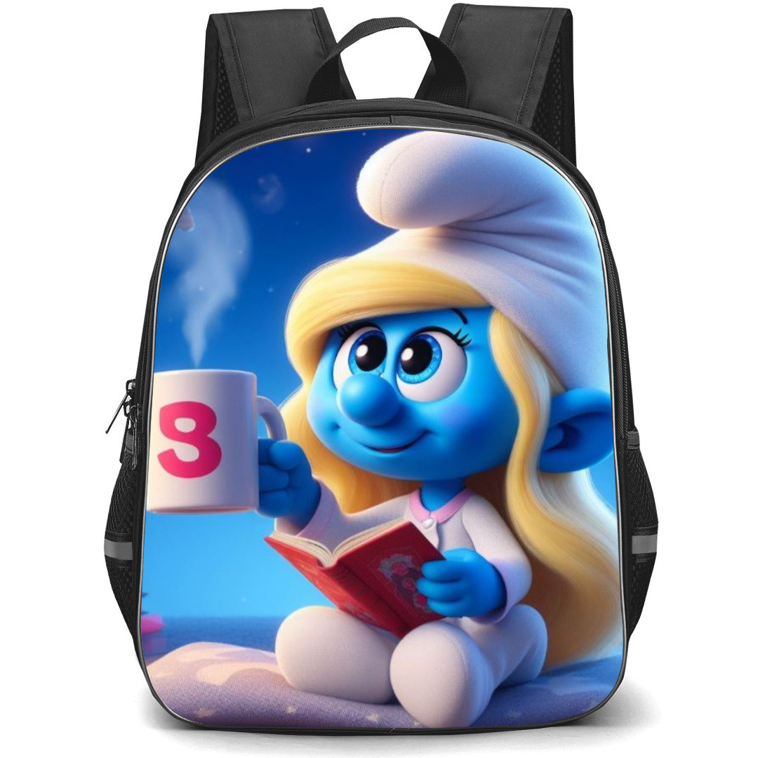 The Smurfs Smurfette Backpack StudentPack - Smurfette Reading a Book with Drink at Night