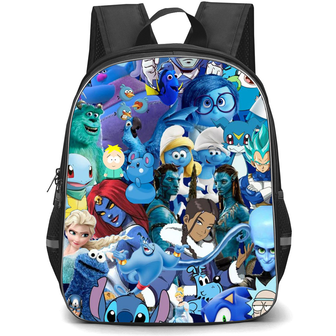 The Smurfs Backpack School Bag StudentPack - Smurfs and Blue Cartoon Characters Collage Art