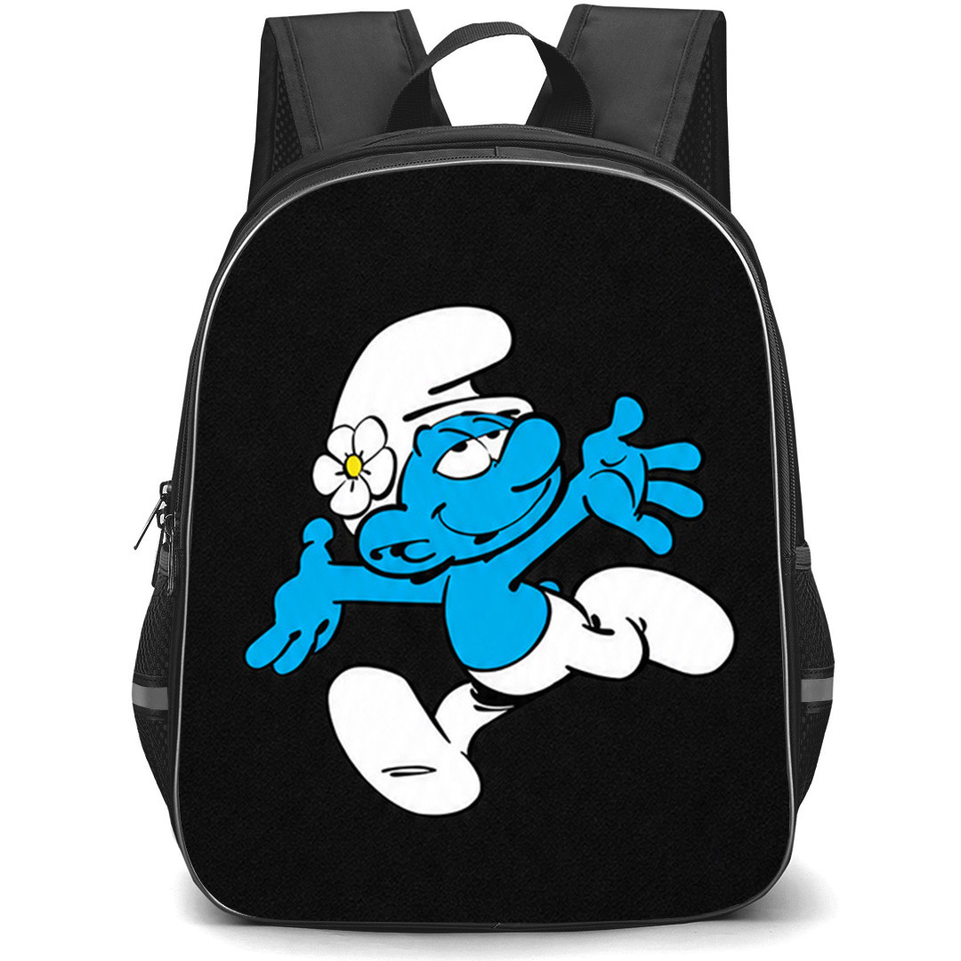 The Smurfs Vanity Smurf Backpack School Bag StudentPack - Vanity Smurf Minimalist Cartoon Art On Black Background