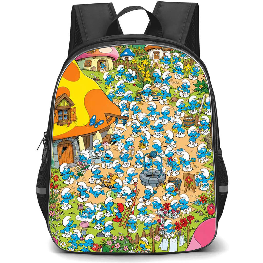 The Smurfs Backpack School Bag StudentPack - The Smurfs Village Illustration Art Poster
