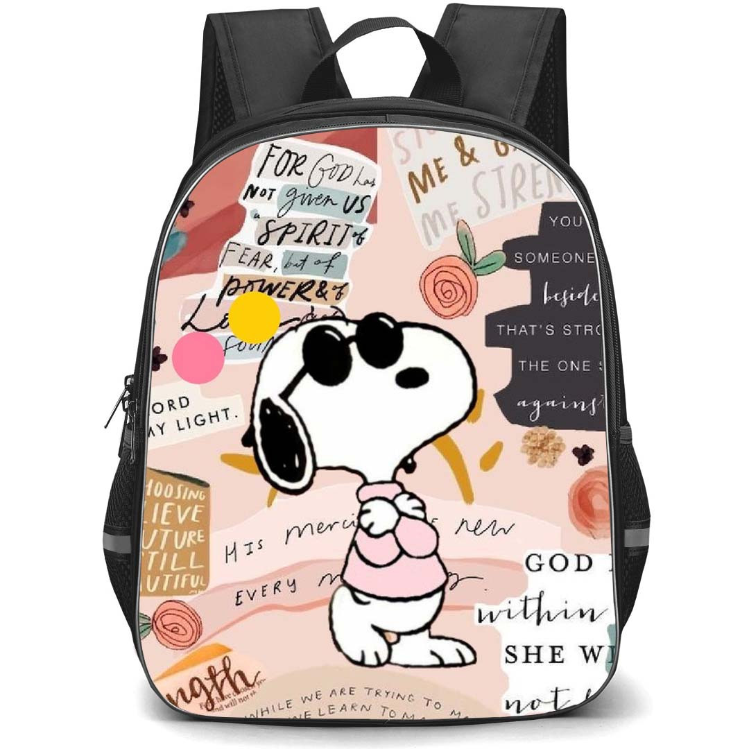 Snoopy School Backpack StudentPack - Black Glasses In Collage Pink Background