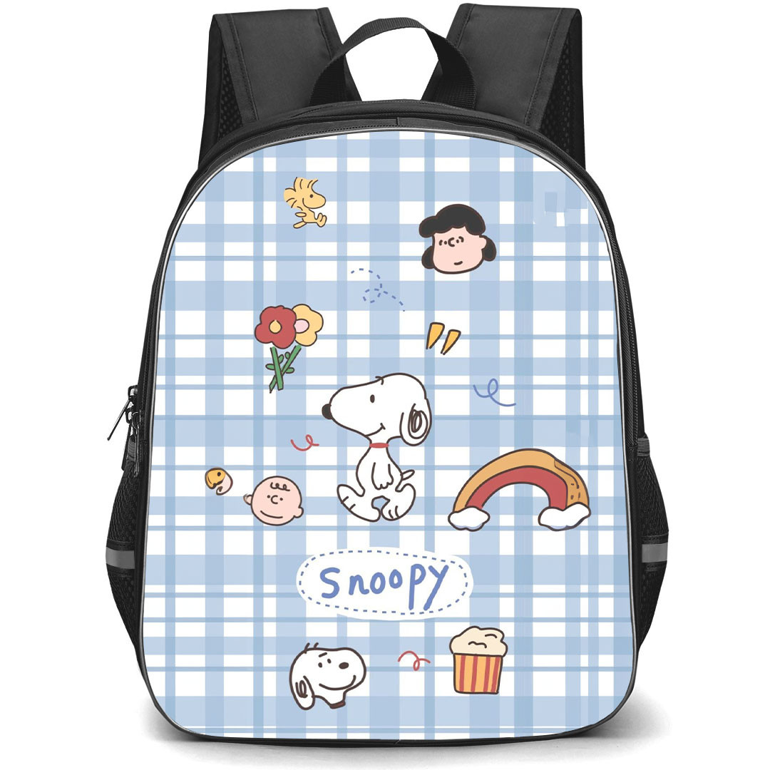 Snoopy School Backpack StudentPack - Characters In Light Blue Check Pattern