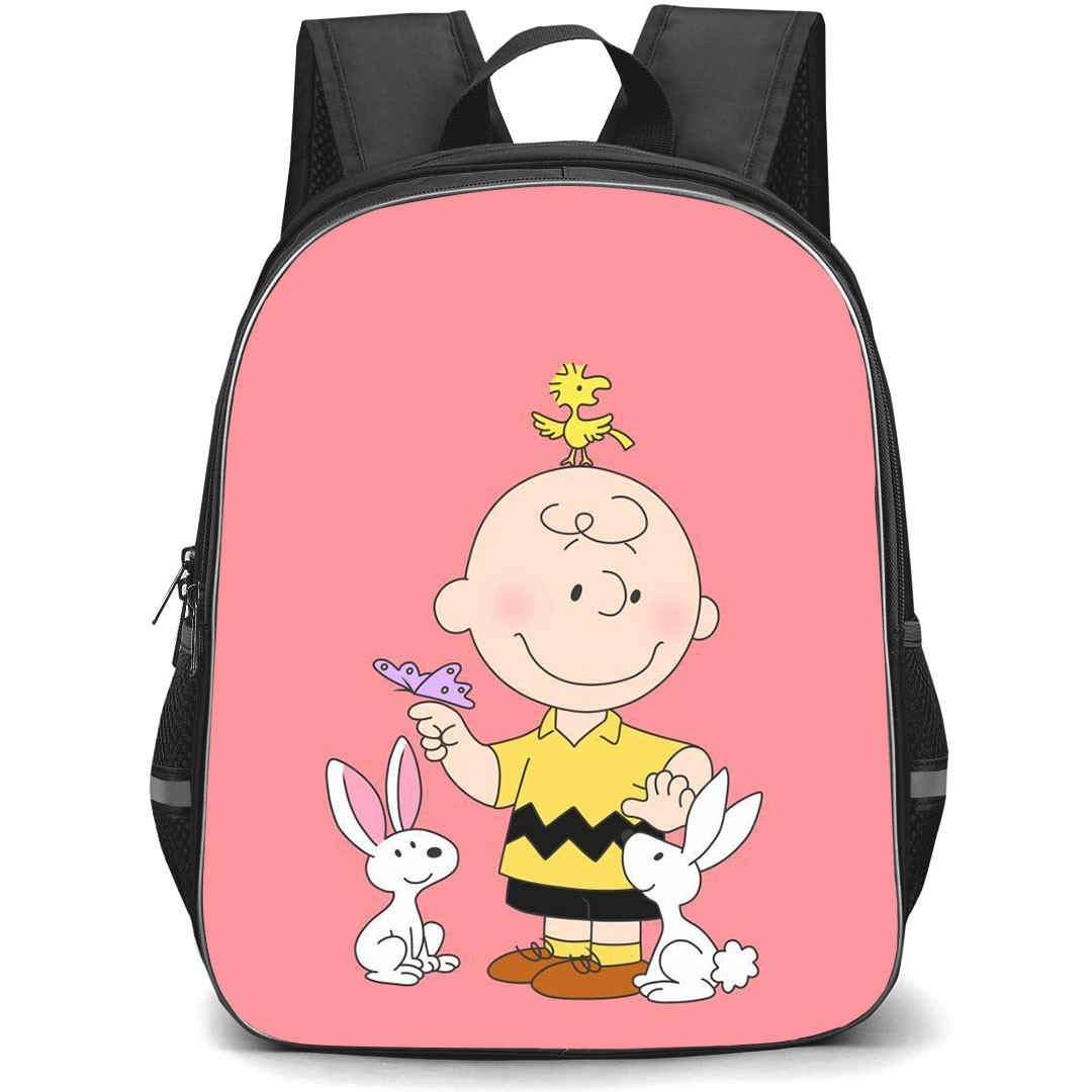 Snoopy School Backpack StudentPack - Charlie And Woodstock Petting An Animal