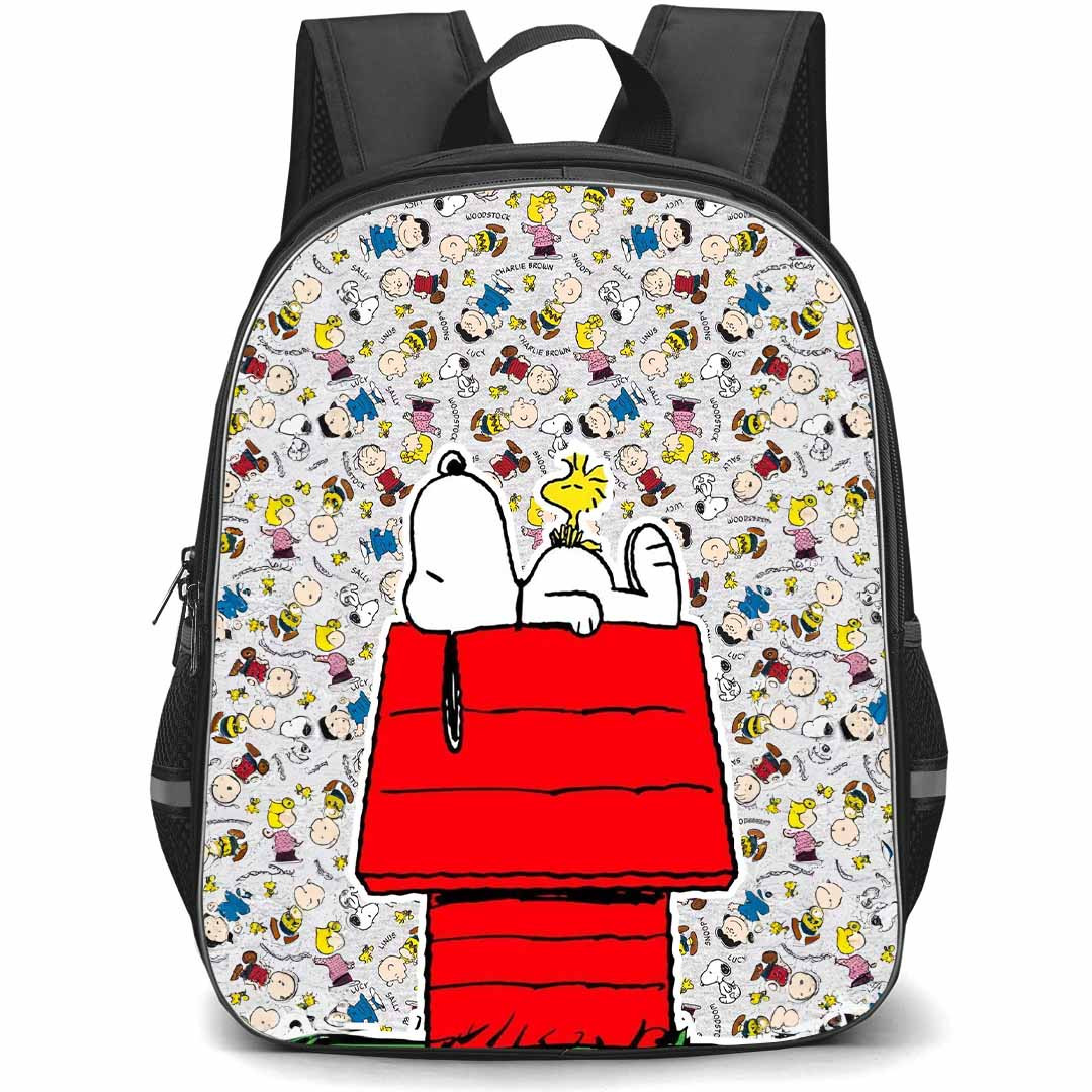 Snoopy School Backpack StudentPack - Laying Down In Characters Pattern Background