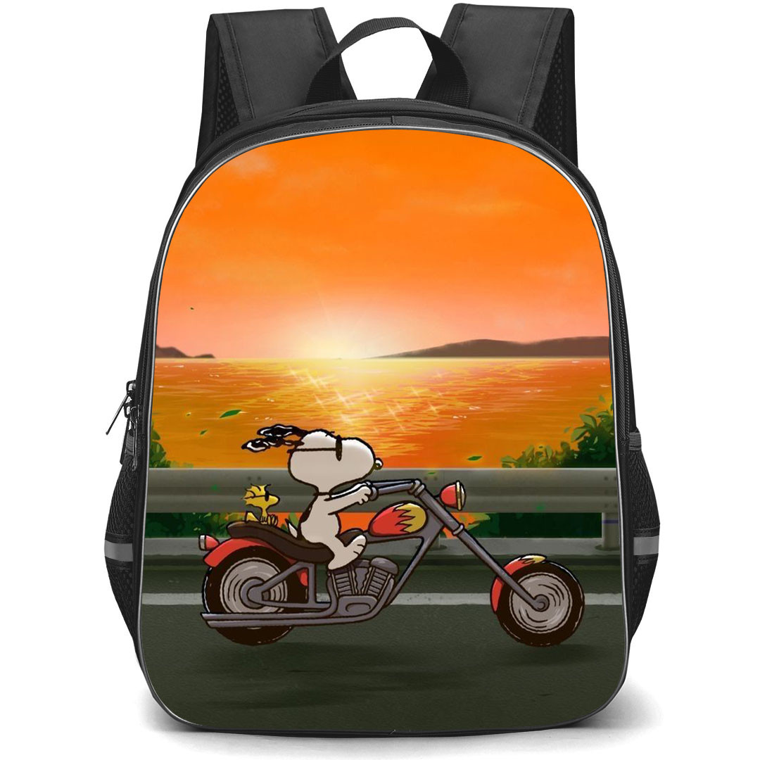 Snoopy School Backpack StudentPack - Riding Motorcycle Sunset