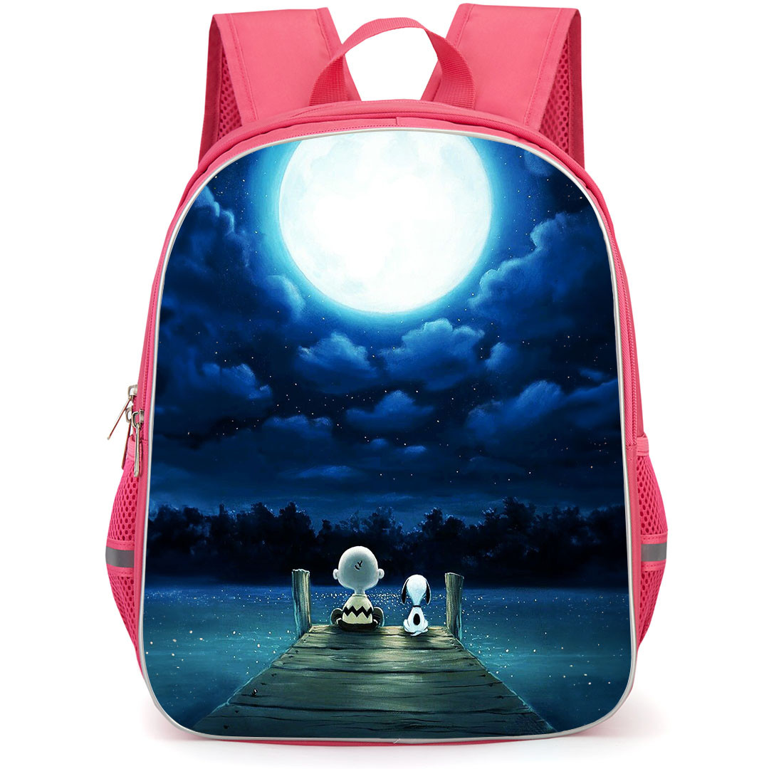 Snoopy School Backpack StudentPack - Sitting On The Dock Moon Night