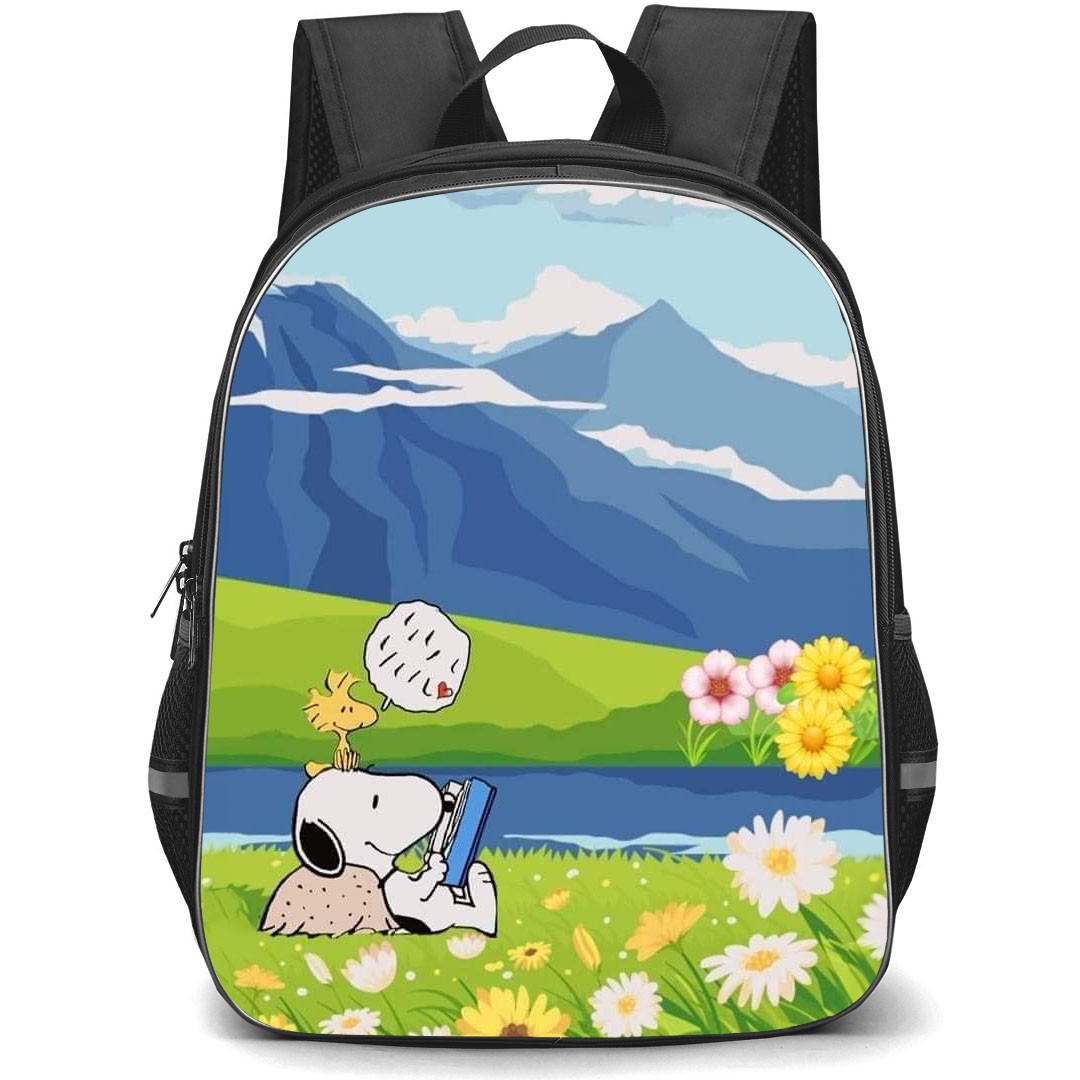 Snoopy School Backpack StudentPack - Snoopy And Woodstock Reading A Book