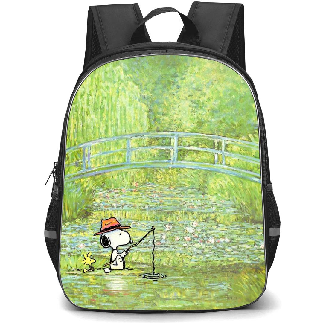 Snoopy School Backpack StudentPack - Woodstock And Snoopy Fishing