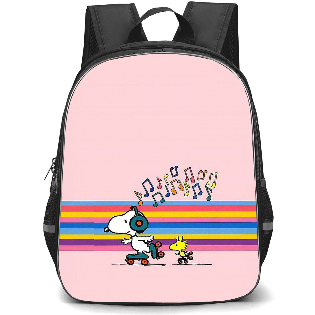 Snoopy School Backpack StudentPack - Woodstock And Snoopy Skating in Rainbow Background