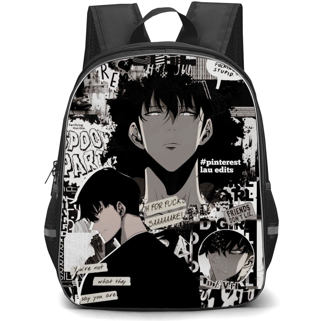 Solo Leveling Sung Jinwoo Backpack StudentPack - Sung Jinwoo Black And White Collage