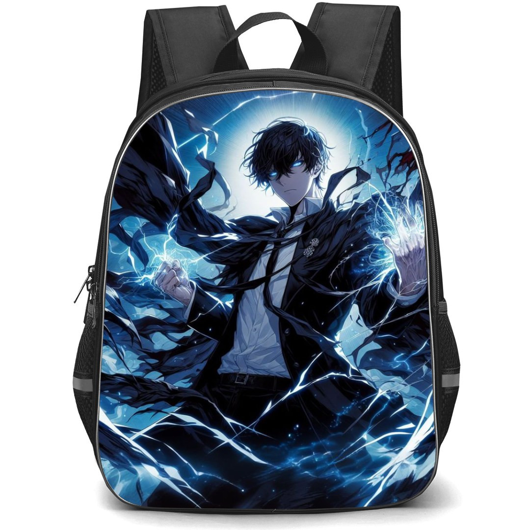 Solo Leveling Sung Jinwoo Backpack StudentPack - Sung Jinwoo Portrait Blue Black Background