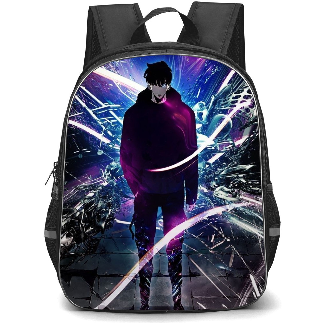 Solo Leveling Sung Jinwoo Backpack StudentPack - Sung Jinwoo Portrait Chains Background