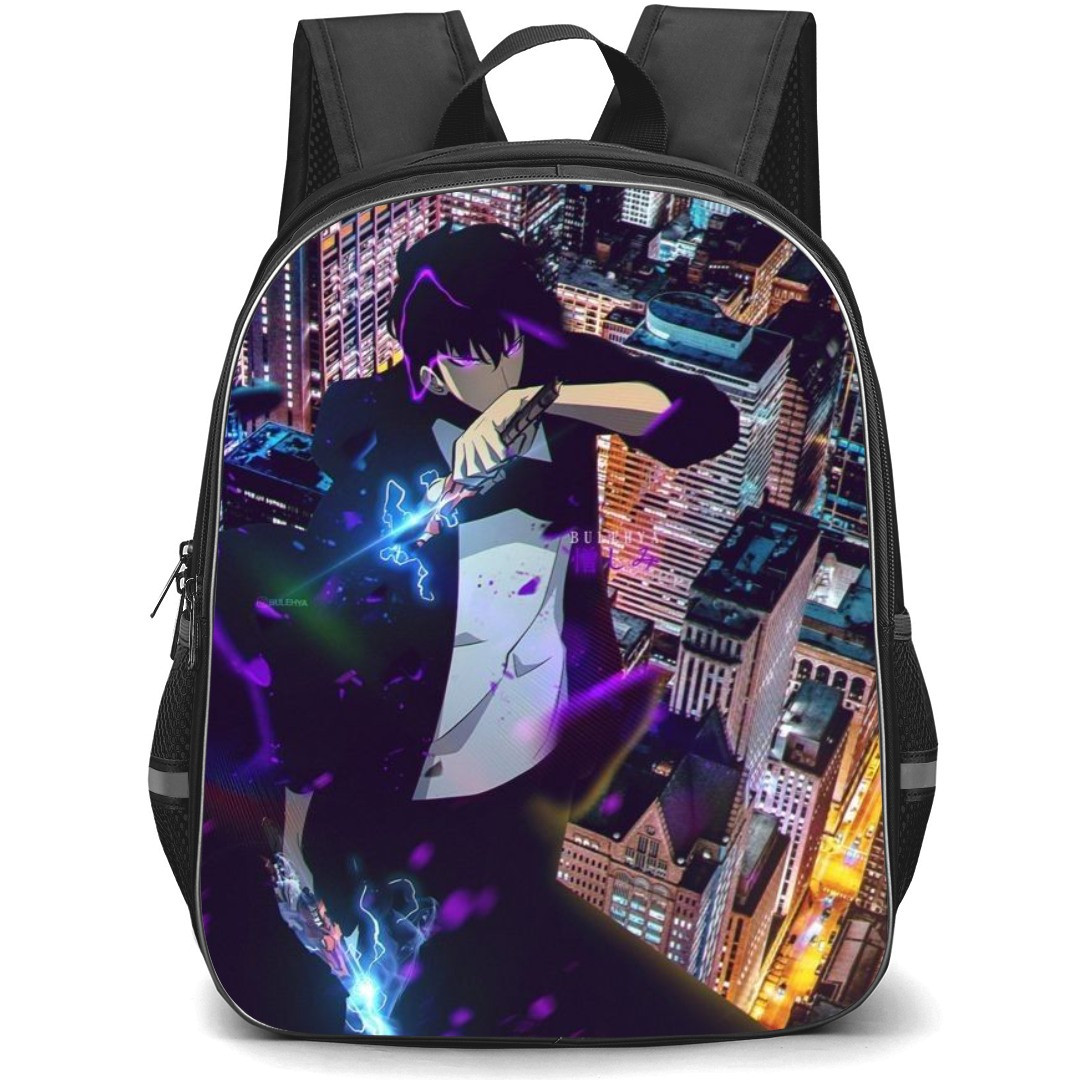 Solo Leveling Sung Jinwoo Backpack StudentPack - Sung Jinwoo Portrait City Background