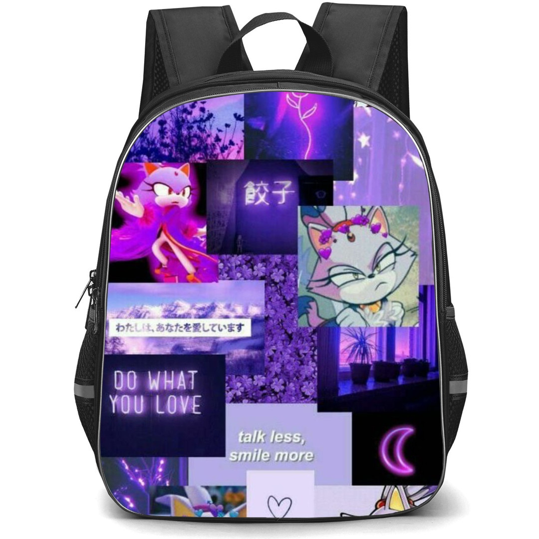 Sonic The Hedgehog Blaze The Cat School Backpack StudentPack - Blaze The Cat Collage Purple Background