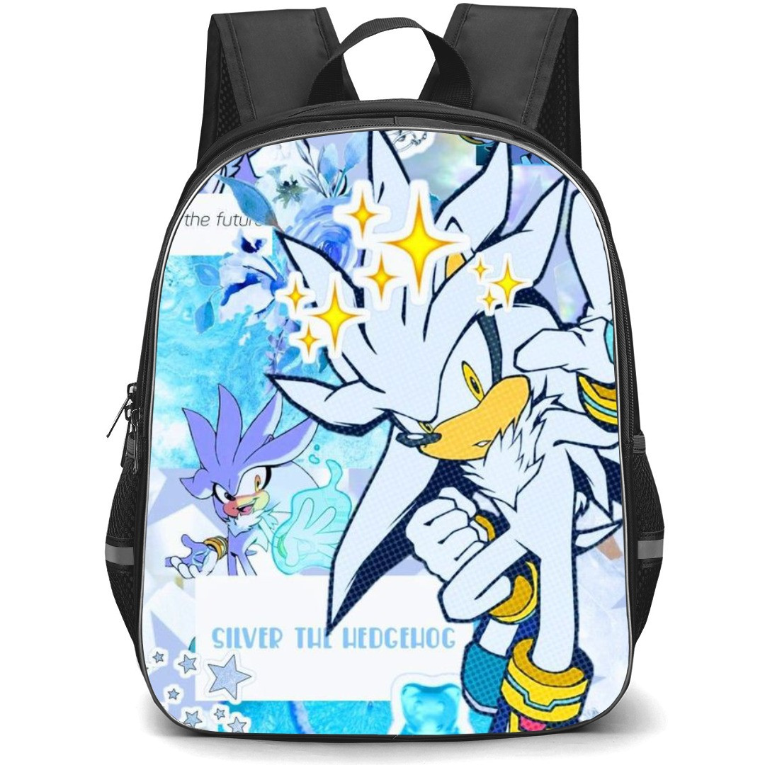 Sonic The Hedgehog Silver The Hedgehog School Backpack StudentPack - Silver The Hedgehog Collage Blue Background