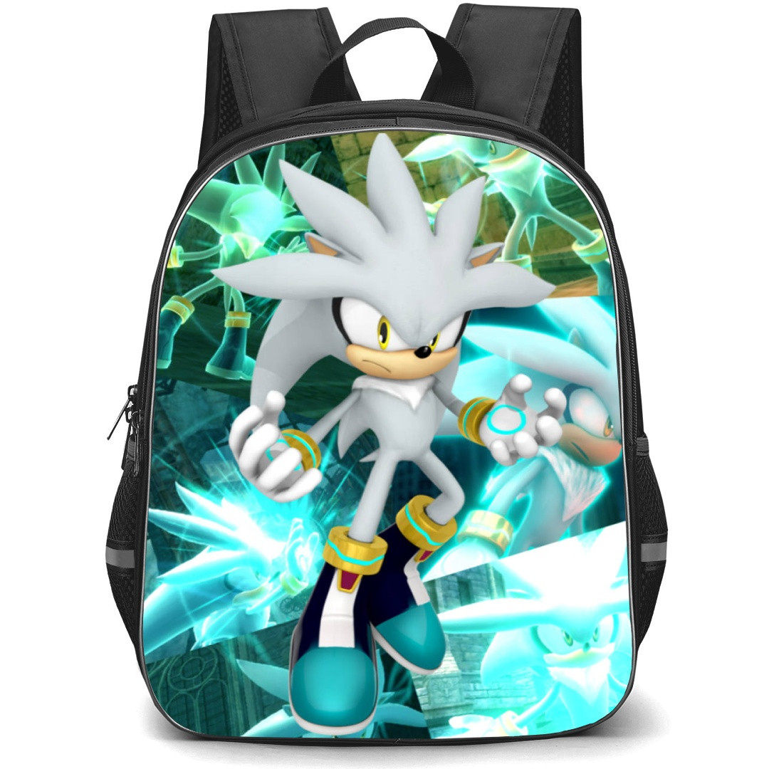 Sonic The Hedgehog Silver The Hedgehog School Backpack StudentPack - Silver The Hedgehog Portrait Collage Background