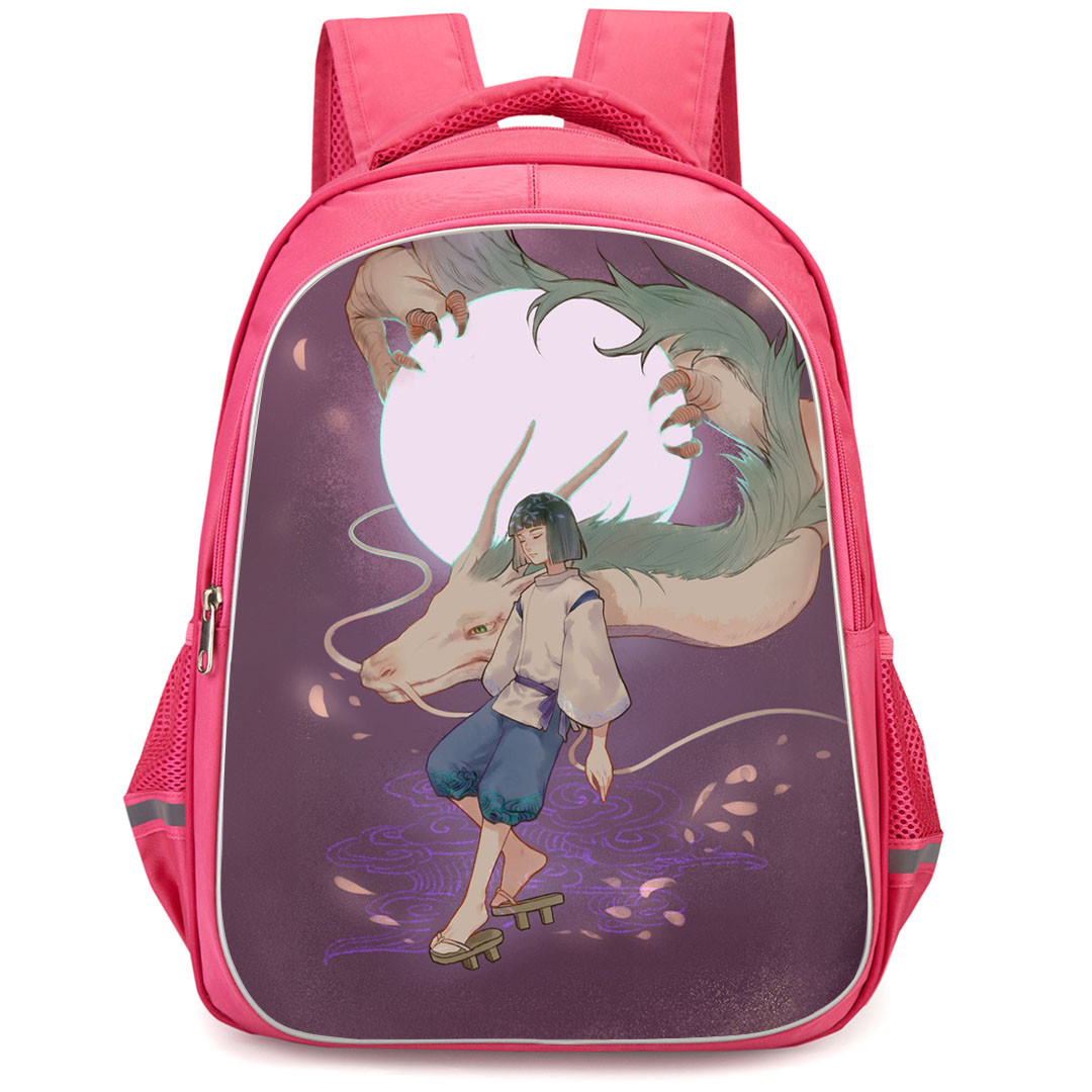 Spirited Away Haku Backpack StudentPack - Haku Spirit Holding Moon Purple Background