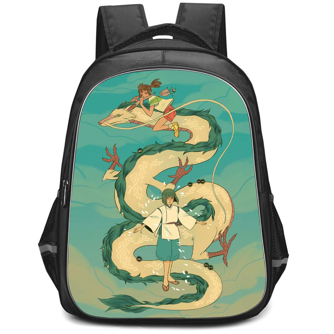 Spirited Away Backpack StudentPack - Spirited Away Haku and Chihiro Illustration Blue Background