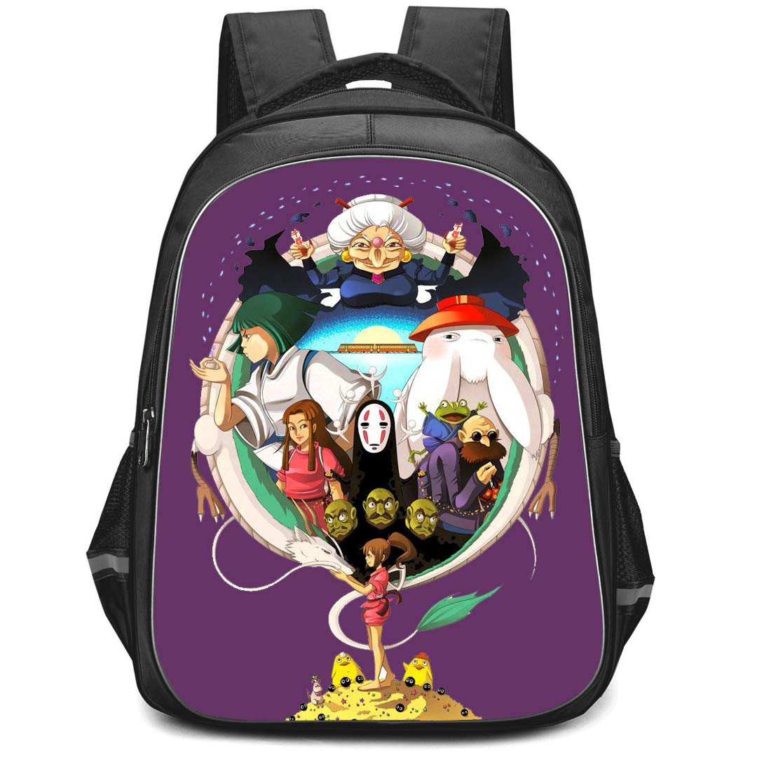 Spirited Away Backpack StudentPack - Spirited Away Illustration Art On Purple Background
