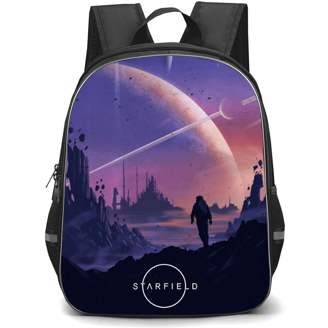Starfield Backpack School Bag StudentPack - Starfield Mountains Silhouette Game Poster