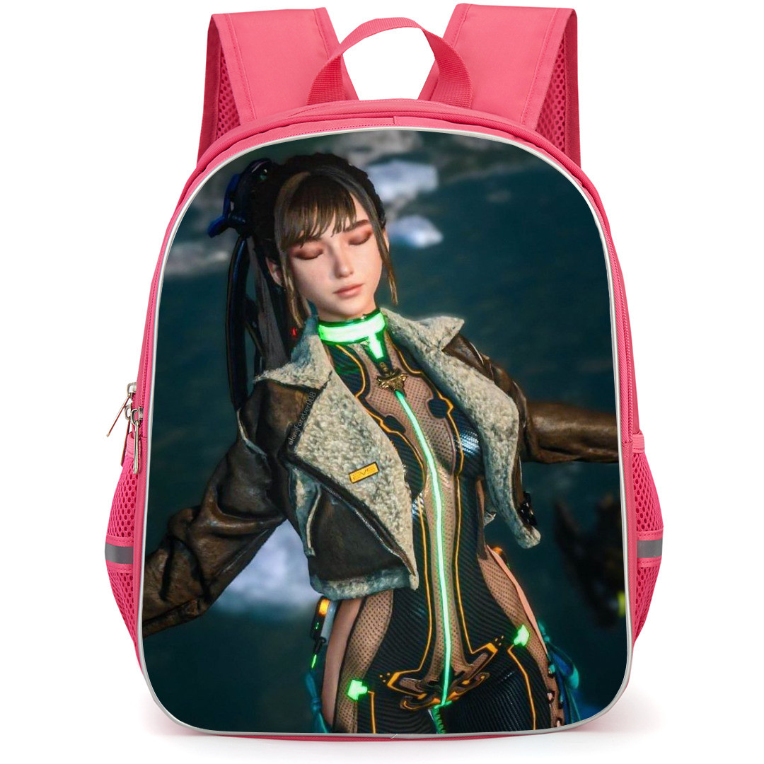 Stellar Blade Eve Backpack StudentPack - Eve Closing Eye 3D Fan Art On Ocean Background