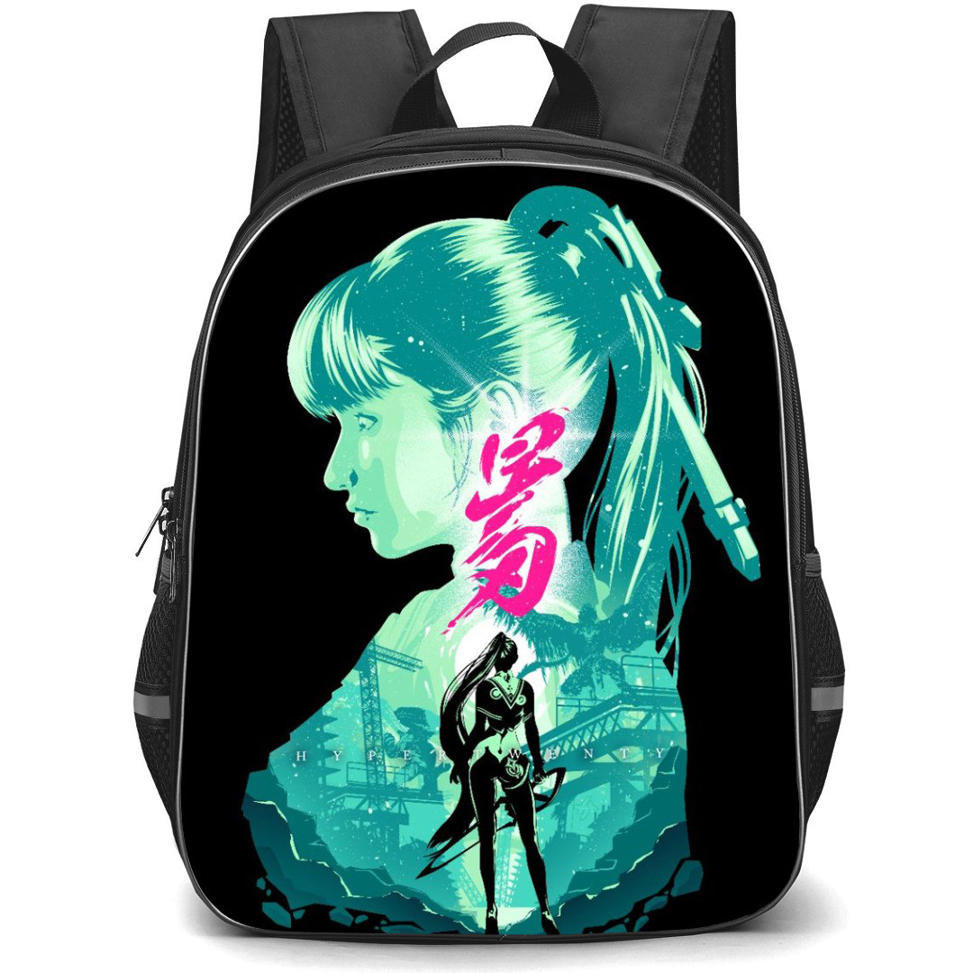 Stellar Blade Eve Backpack StudentPack - Eve Green Silhouette Illustration Art On Black Background