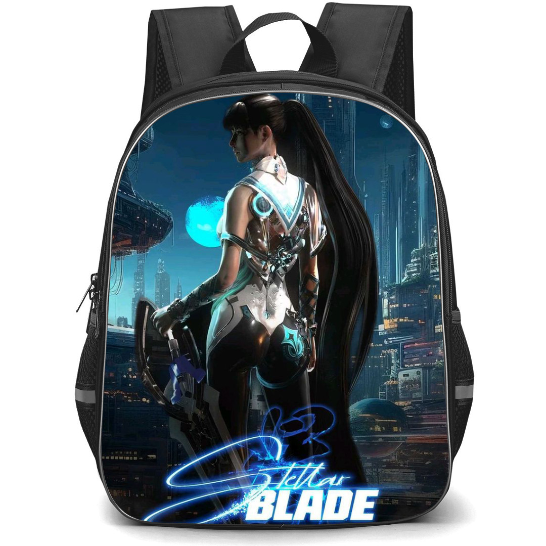 Stellar Blade Eve Backpack StudentPack - Eve Standing Back 3D Fan Art On Dark Background