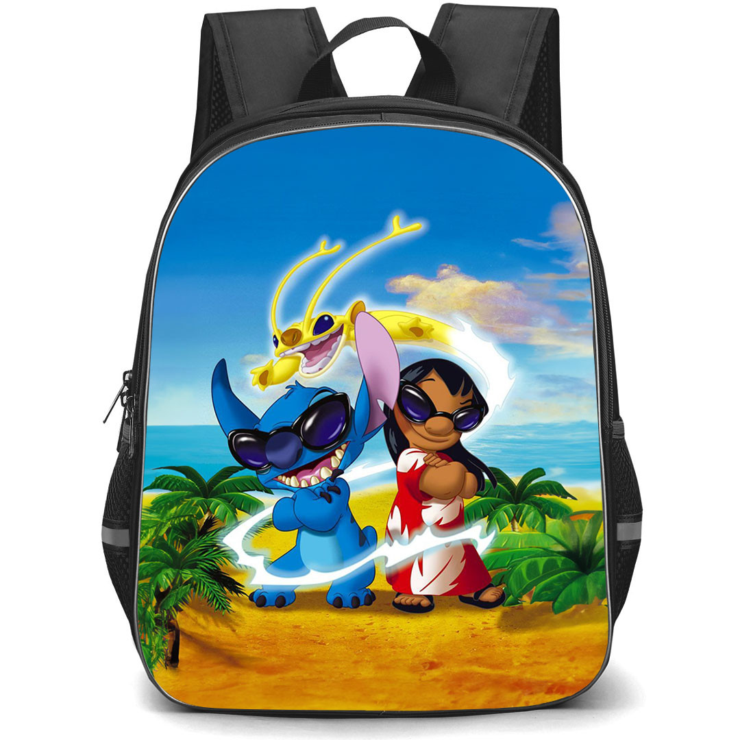 Lilo & Stitch Backpack StudentPack - Reuben Flying Over Lilo & Stitch Cartoon Art