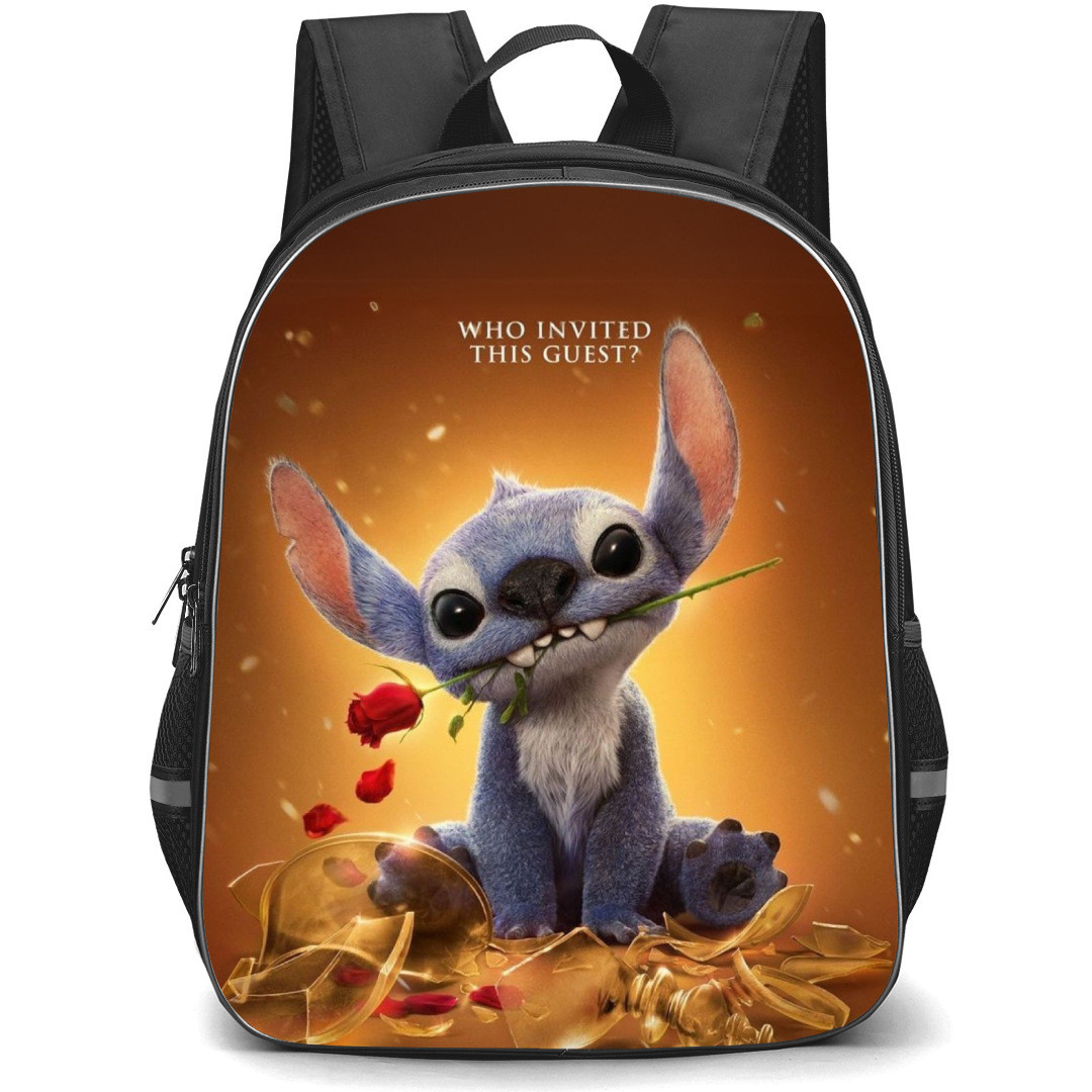 Lilo & Stitch Backpack StudentPack - Stitch Who Invited This Guest Gold Background