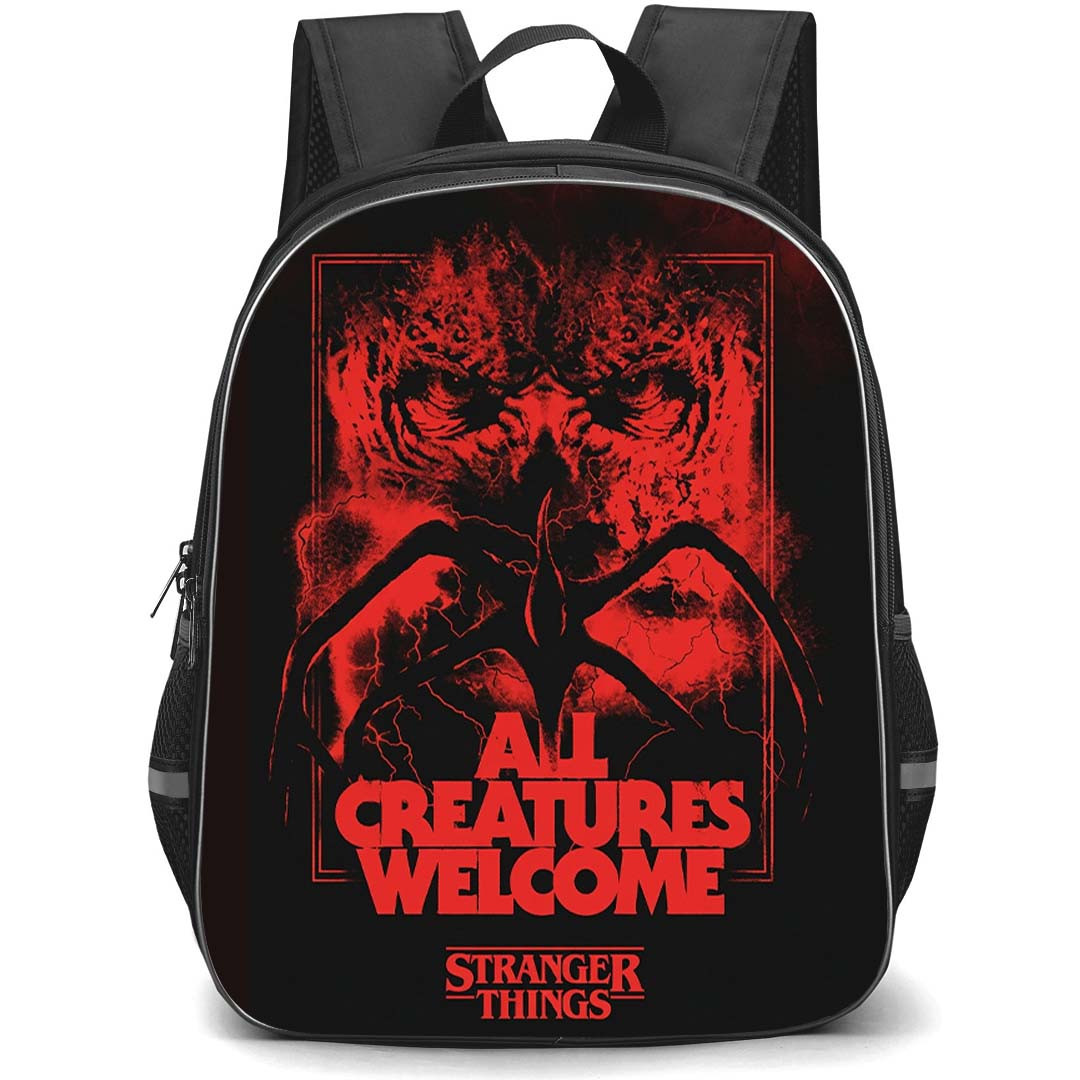 Stranger Things Backpack School Bag StudentPack - Stranger Things All Creatures Welcome Red Horror Poster