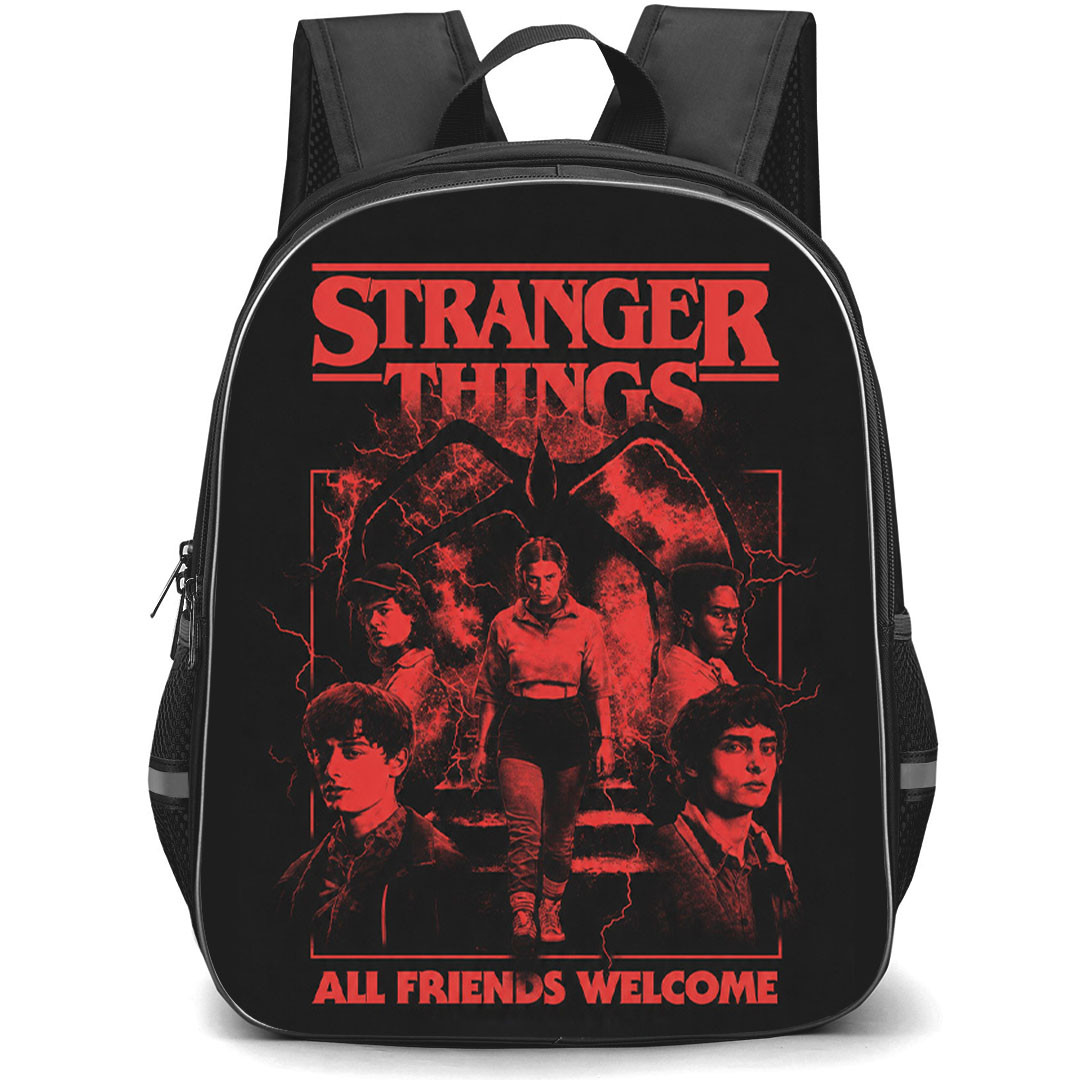 Stranger Things Backpack School Bag StudentPack - Stranger Things All Friends Welcome Retro Poster