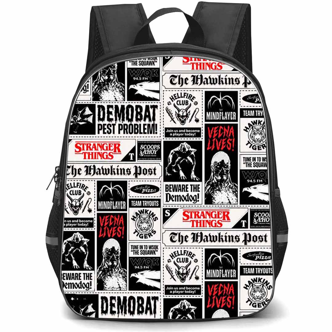 Stranger Things Backpack School Bag StudentPack - Stranger Things Demodog Mind Flayer Retro Collage Poster