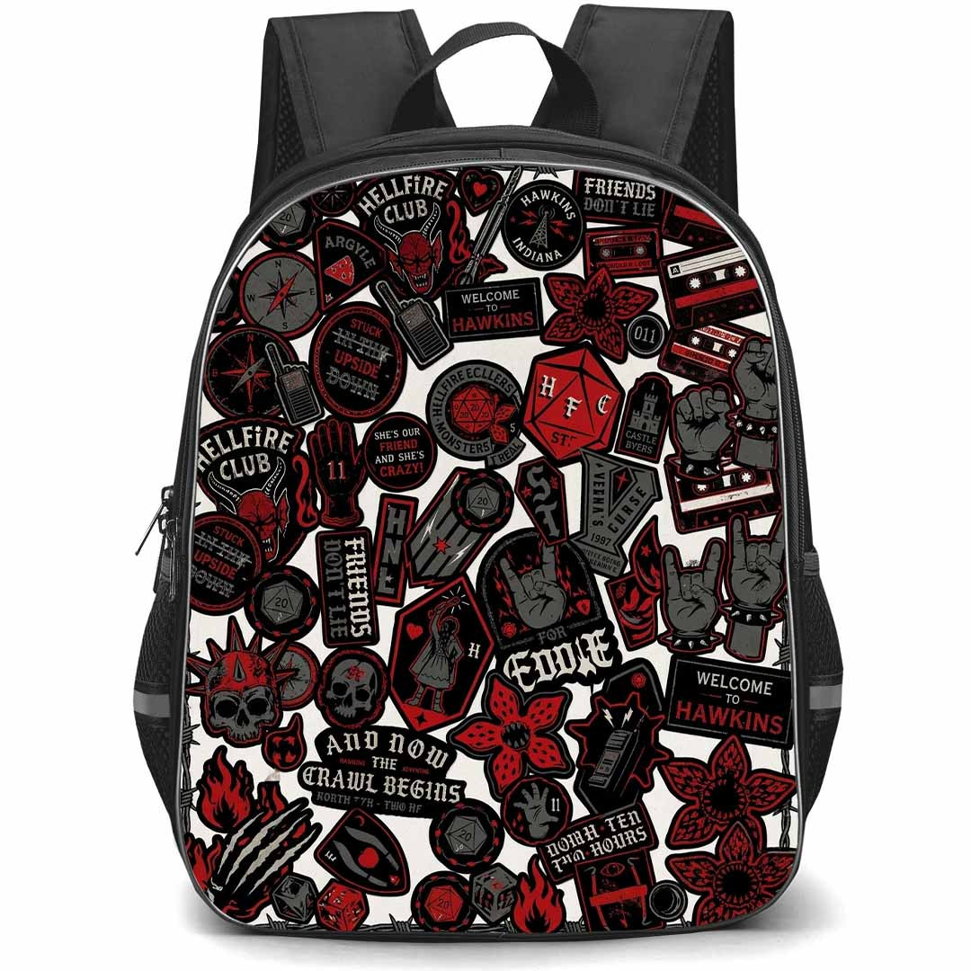Stranger Things Backpack School Bag StudentPack - Stranger Things Hellfire Club Sticker Collage Poster
