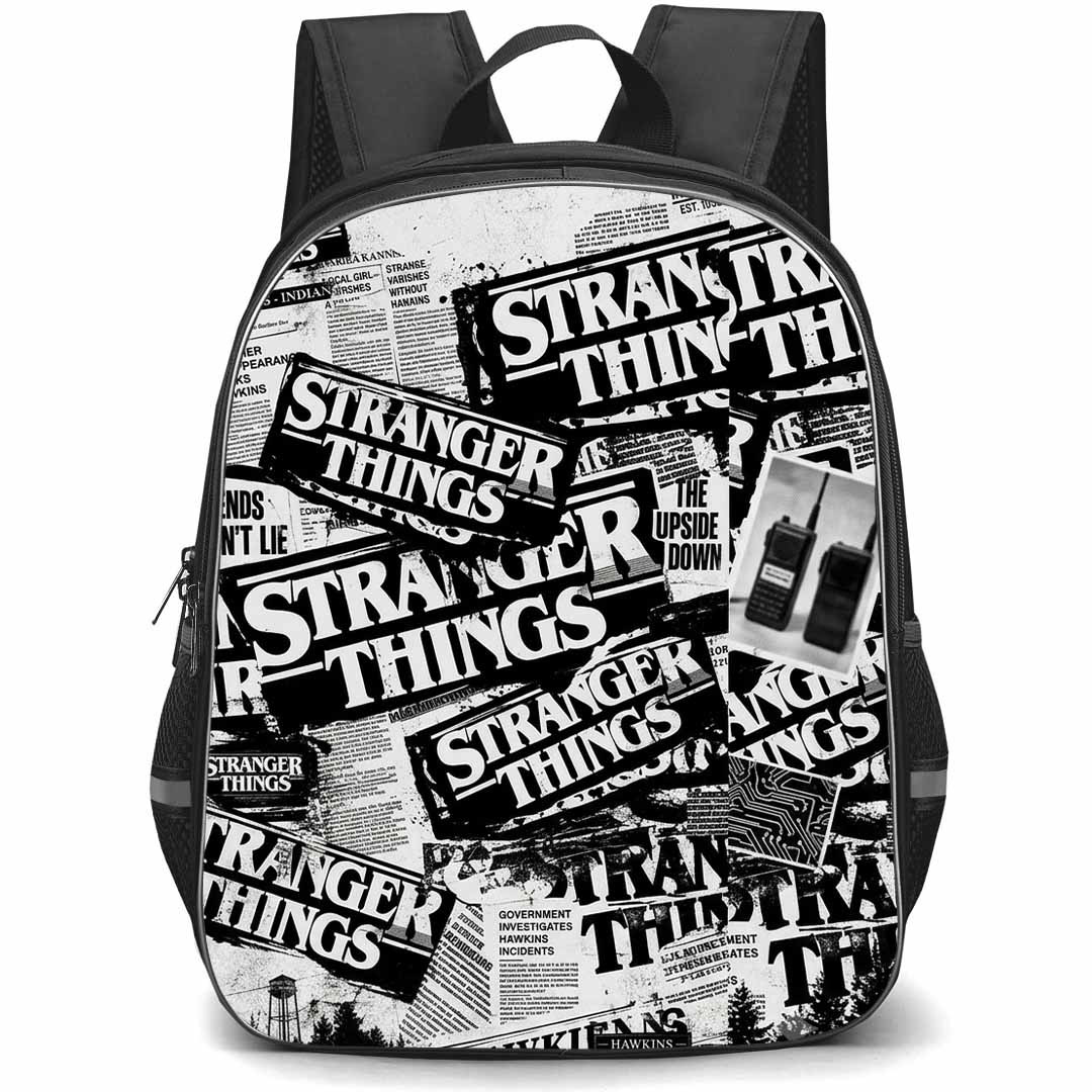 Stranger Things Backpack School Bag StudentPack - Stranger Things Vintage Hawkins Newspaper Collage Poster