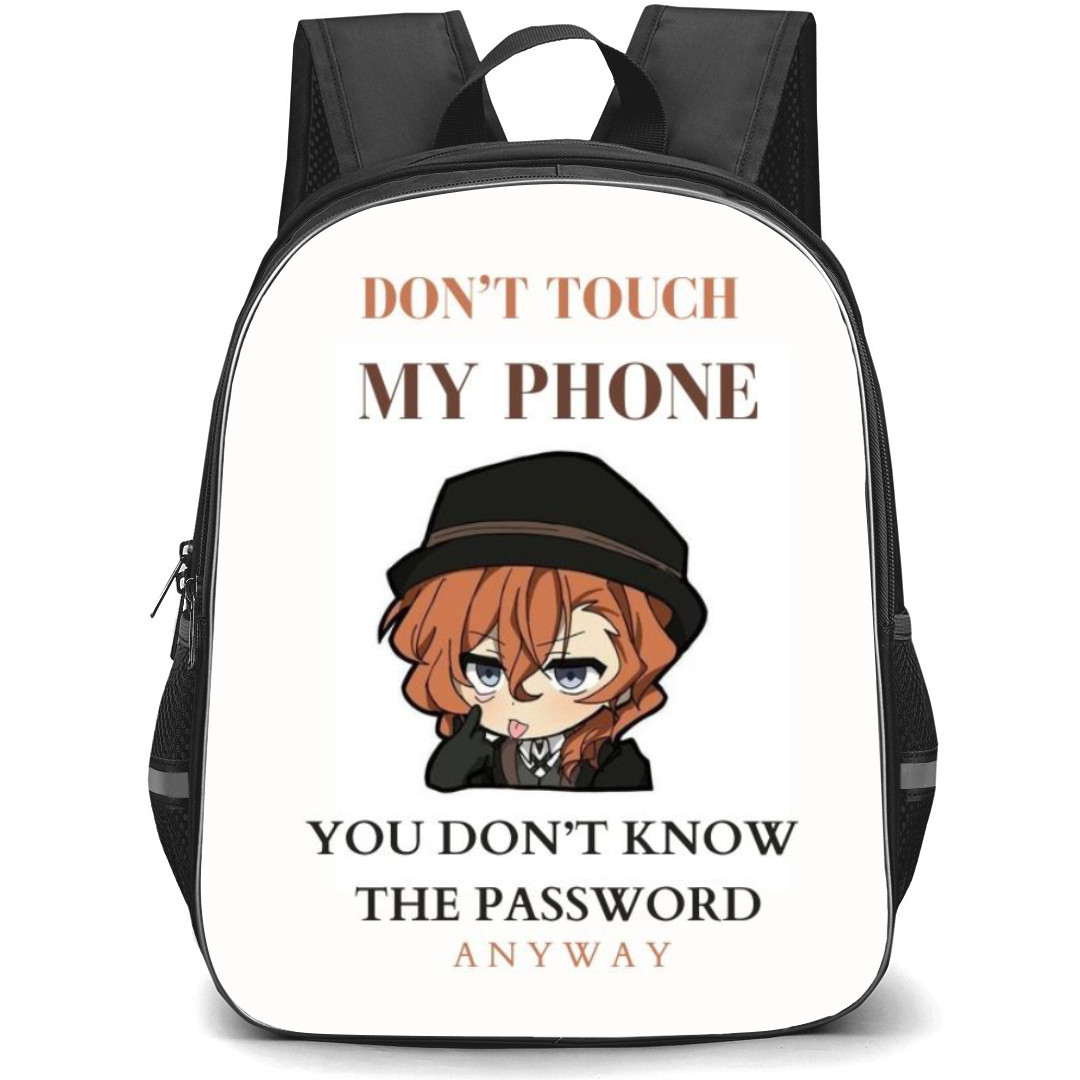 Bungo Stray Dogs Chuya Nakahara Backpack Student Pack - Chuya Nakahara Dont Touch My Phone Chibi Art