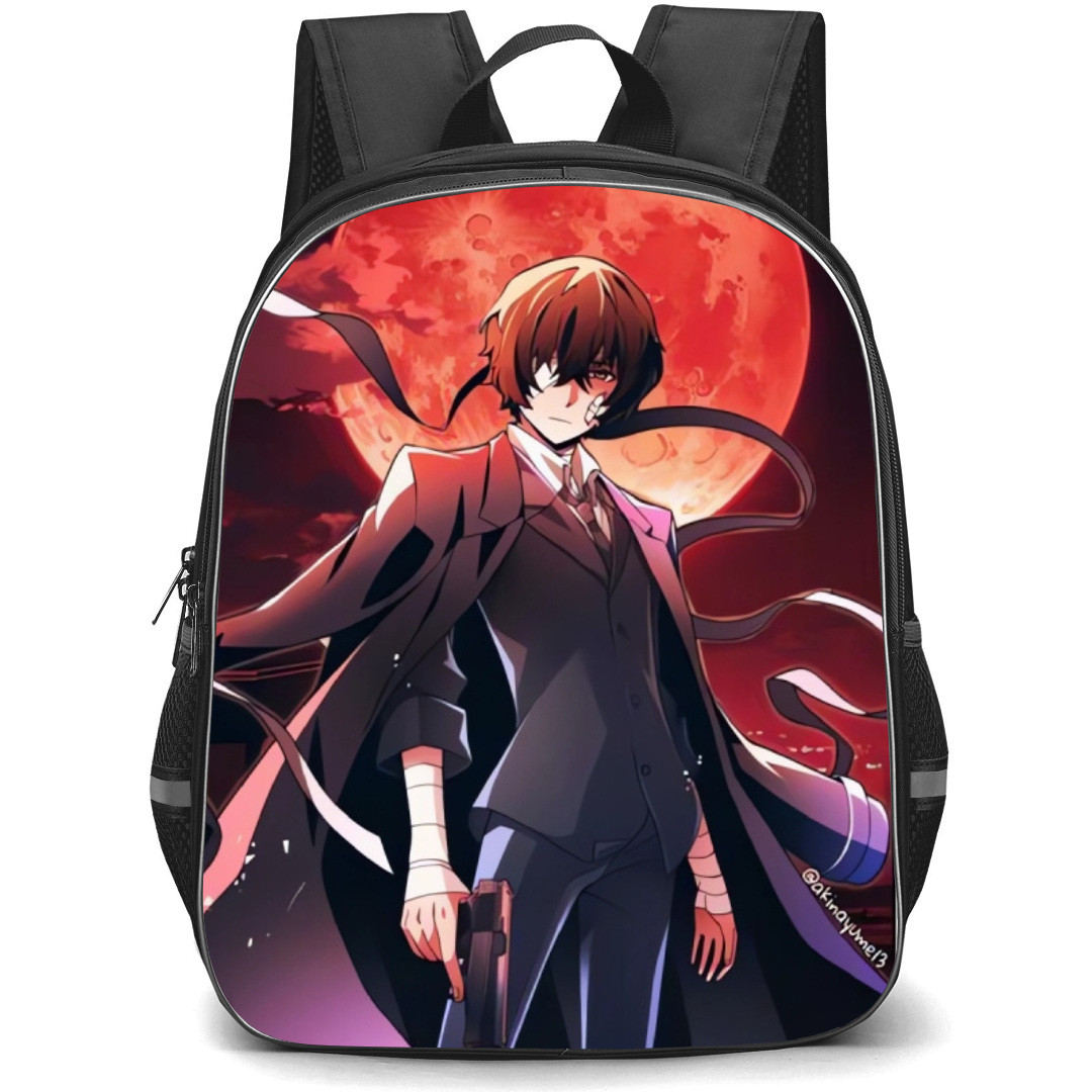 Bungo Stray Dogs Osamu Dazai Backpack Student Pack - Osamu Dazai Fierce Portrait Blood Moon Background